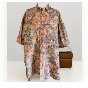 Rum Reggae Mens 1X Shirt Button Front Pockets Multi Cotton Retro Colorful Cruise